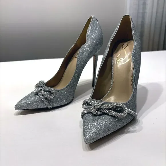 Sam Edelman Deela Embellished High Heel Silver Glitter Pointed Toe Pumps Sz 7.5‎ - Picture 3 of 10